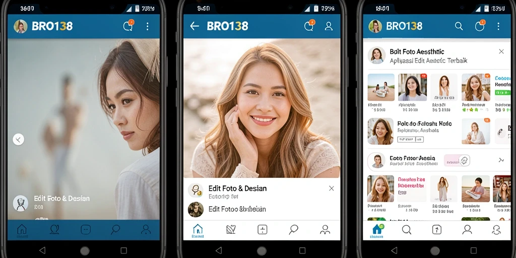 Antarmuka BRO138 menunjukkan alat editing foto aesthetic yang beragam.