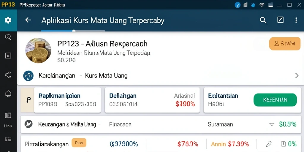 Antarmuka utama PP123 yang menampilkan kurs mata uang terkini.